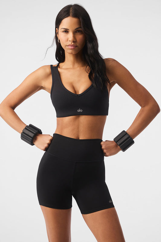 Airlift Ribbed Jump Start V — Neck Sports Bra — Black