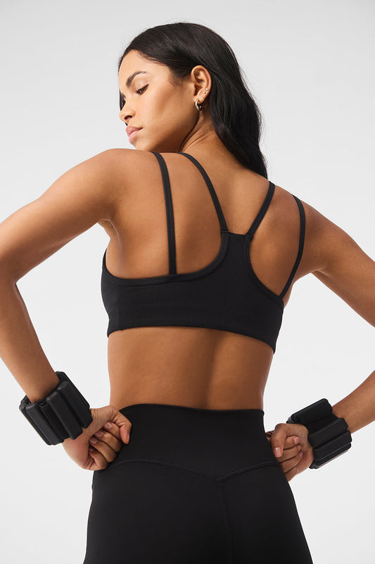 Airlift Ribbed Jump Start V — Neck Sports Bra — Black