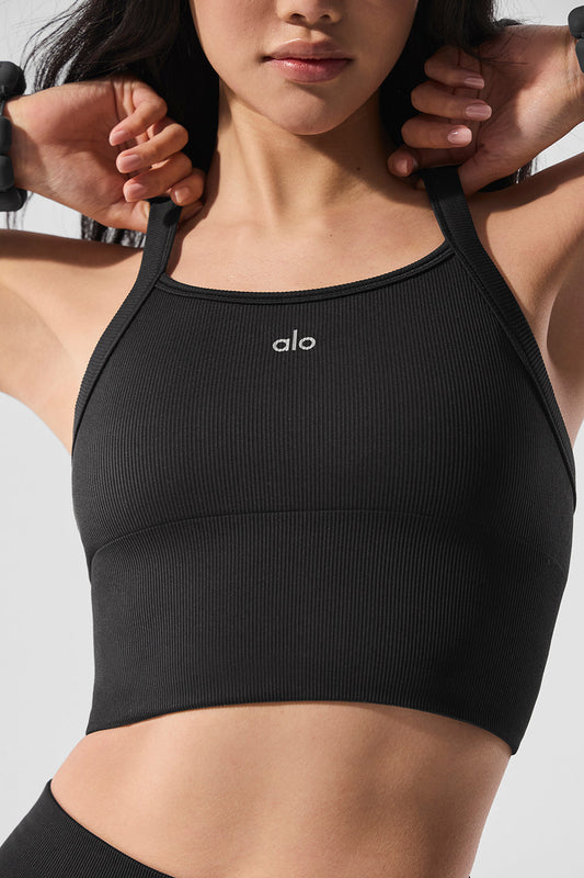 Seamless Ribbed Favorite Sports Bra Tank Top — Black