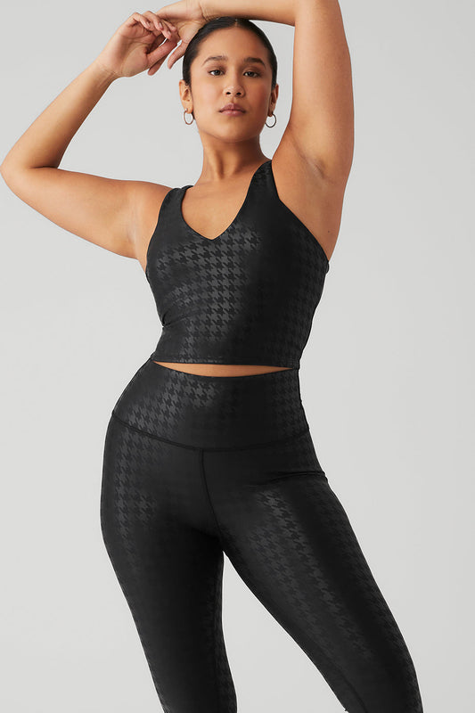 Airlift Glimmer Houndstooth Real Sports Bra Tank Top — Black