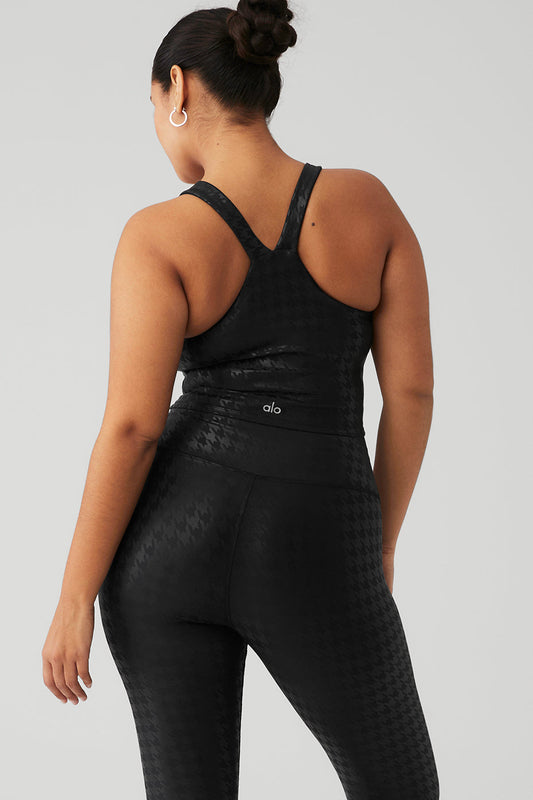 Airlift Glimmer Houndstooth Real Sports Bra Tank Top — Black