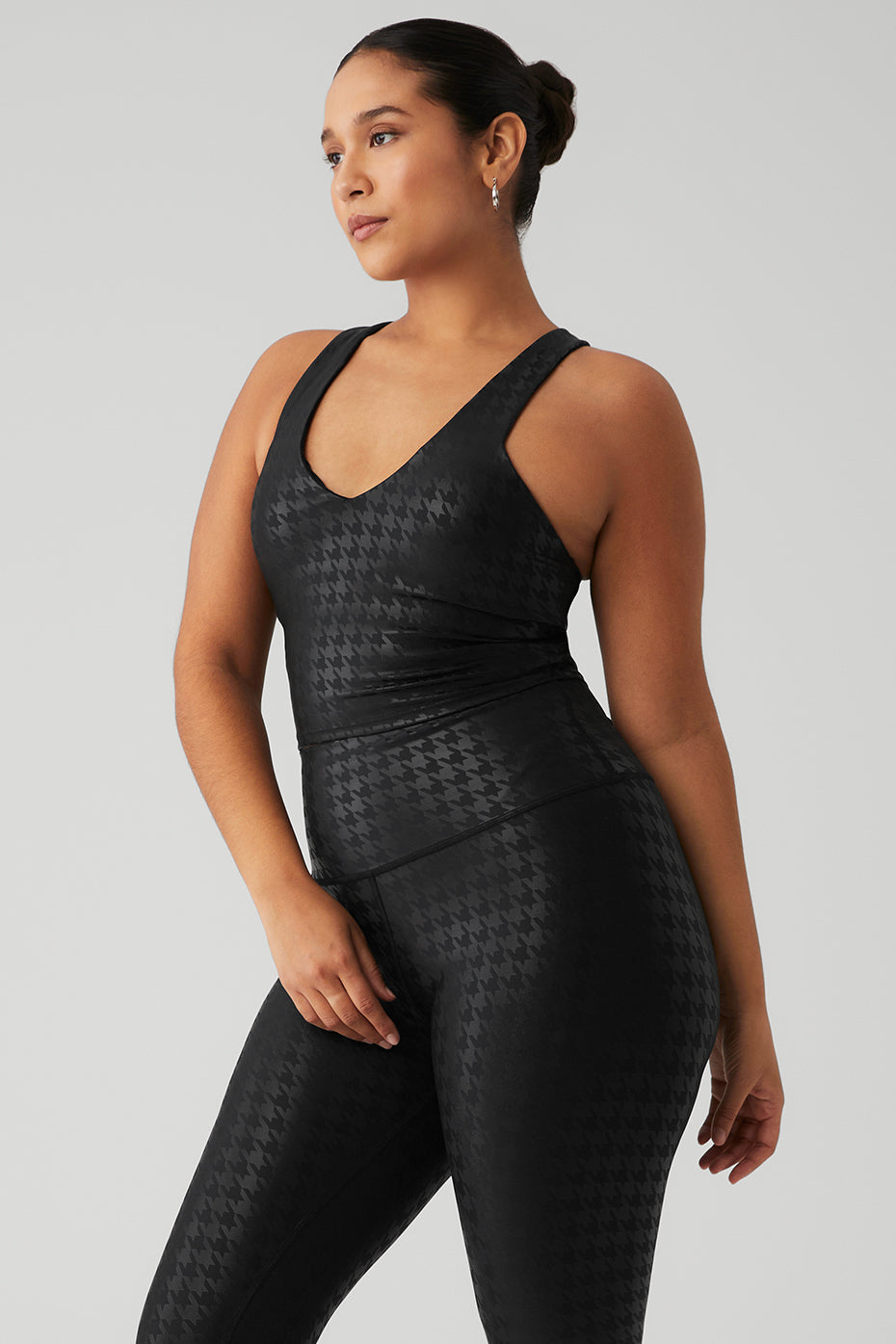 Airlift Glimmer Houndstooth Real Sports Bra Tank Top — Black