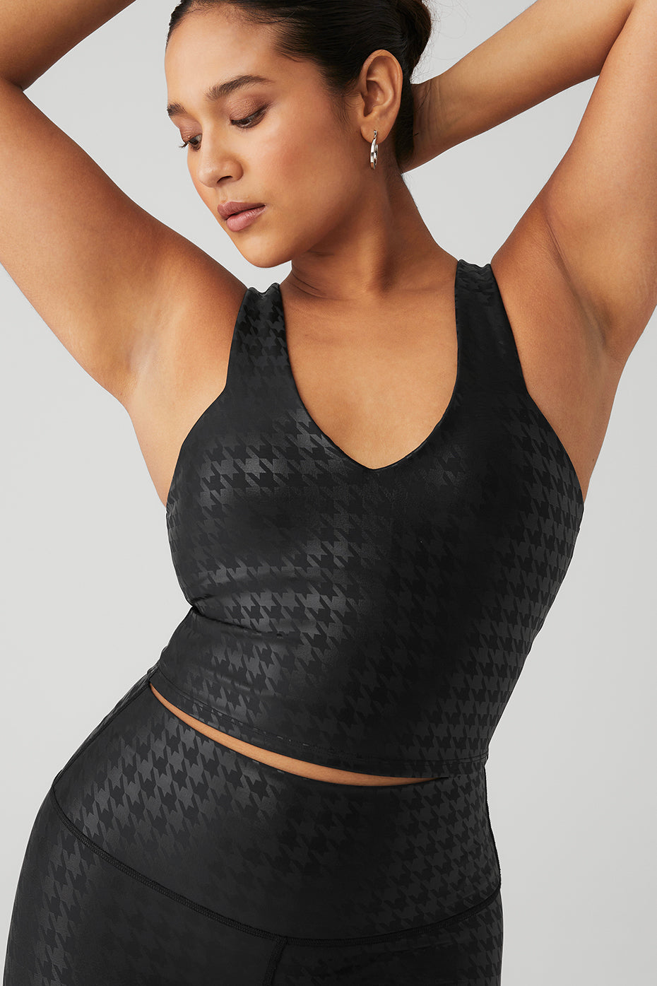 Airlift Glimmer Houndstooth Real Sports Bra Tank Top — Black