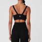 Cashmere Plush Waffle V — Neck Sports Bra — Black