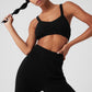 Cashmere Plush Waffle V — Neck Sports Bra — Black