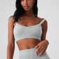 Cashmere Plush Waffle V — Neck Sports Bra — Athletic Heather Grey
