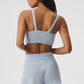 Cashmere Plush Waffle V — Neck Sports Bra — Crystal Blue