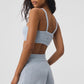 Cashmere Plush Waffle V — Neck Sports Bra — Crystal Blue
