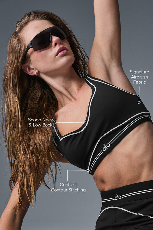 Airbrush Heart Throb Sports Bra — Black/White