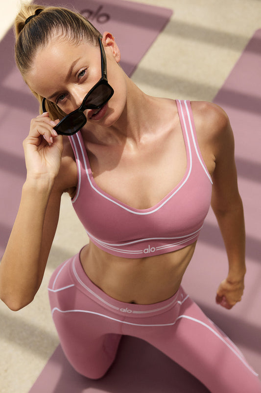 Airbrush Heart Throb Sports Bra — Pink Wild Rose/White