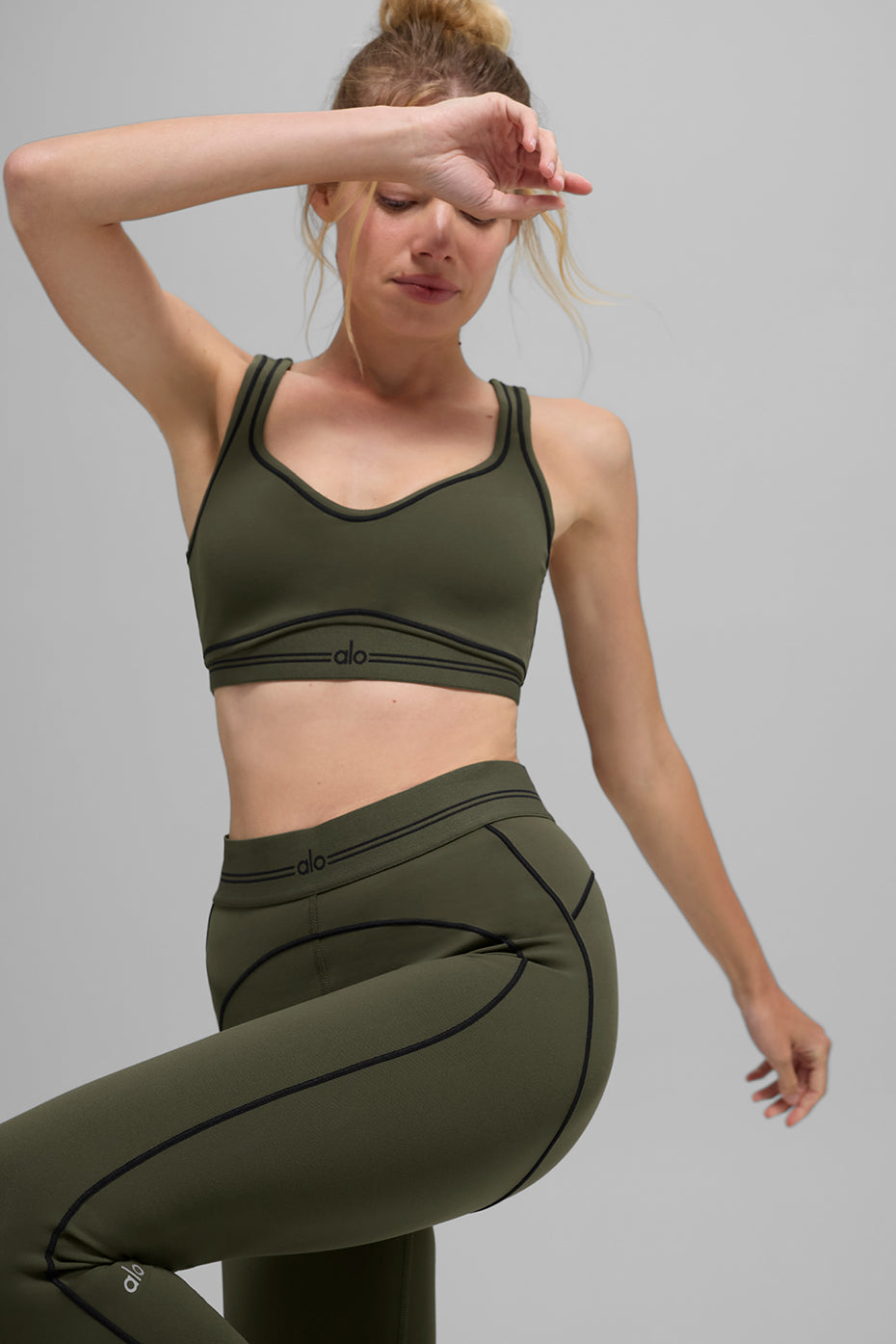 Airbrush Heart Throb Sports Bra — Green Olive/Black
