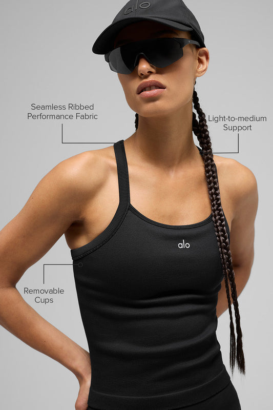 Seamless Ribbed Favorite Full Length Sports Bra Tank Top — Black