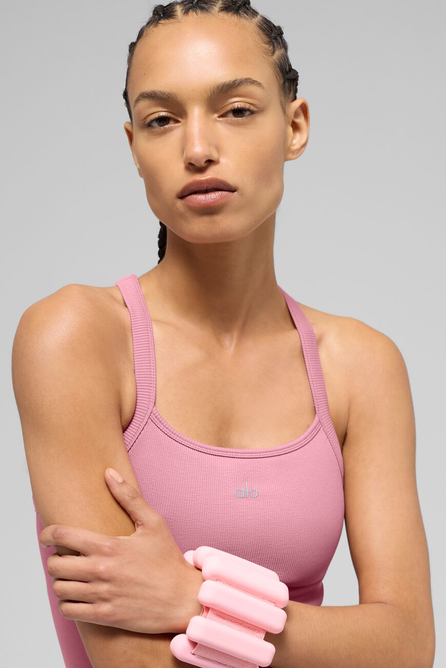 Seamless Ribbed Favorite Full Length Sports Bra Tank Top — Pink Wild Rose