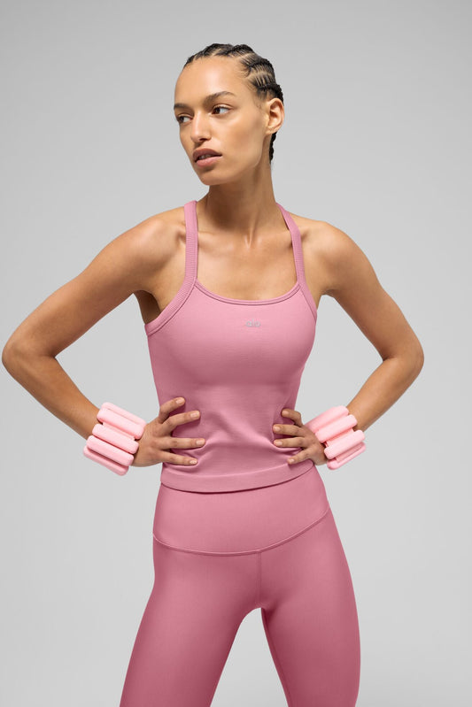 Seamless Ribbed Favorite Full Length Sports Bra Tank Top — Pink Wild Rose