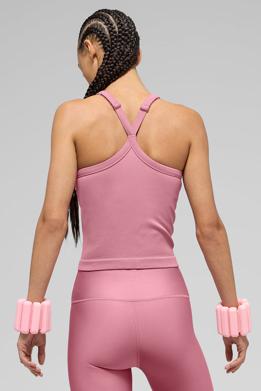 Seamless Ribbed Favorite Full Length Sports Bra Tank Top — Pink Wild Rose