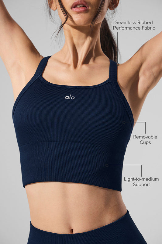 Seamless Ribbed Favorite Sports Bra Tank Top — Navy