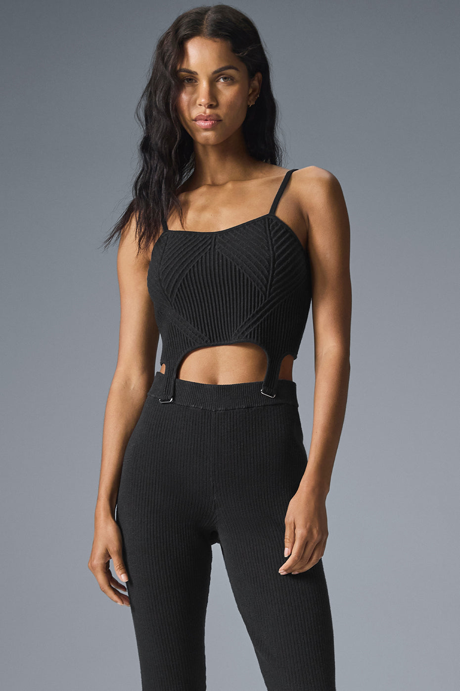 Denim Knit Garter Tank Top — Black/Anthracite