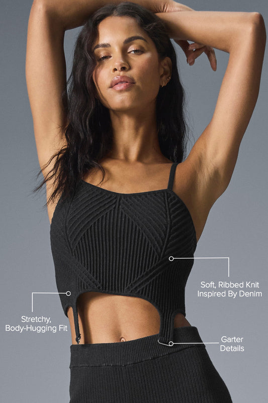 Denim Knit Garter Tank Top — Black/Anthracite