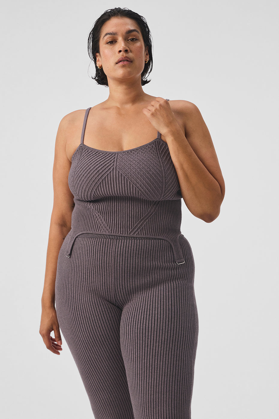 Denim Knit Garter Tank Top — Raisinette/Black