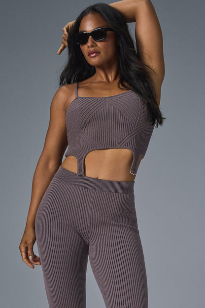 Denim Knit Garter Tank Top — Raisinette/Black