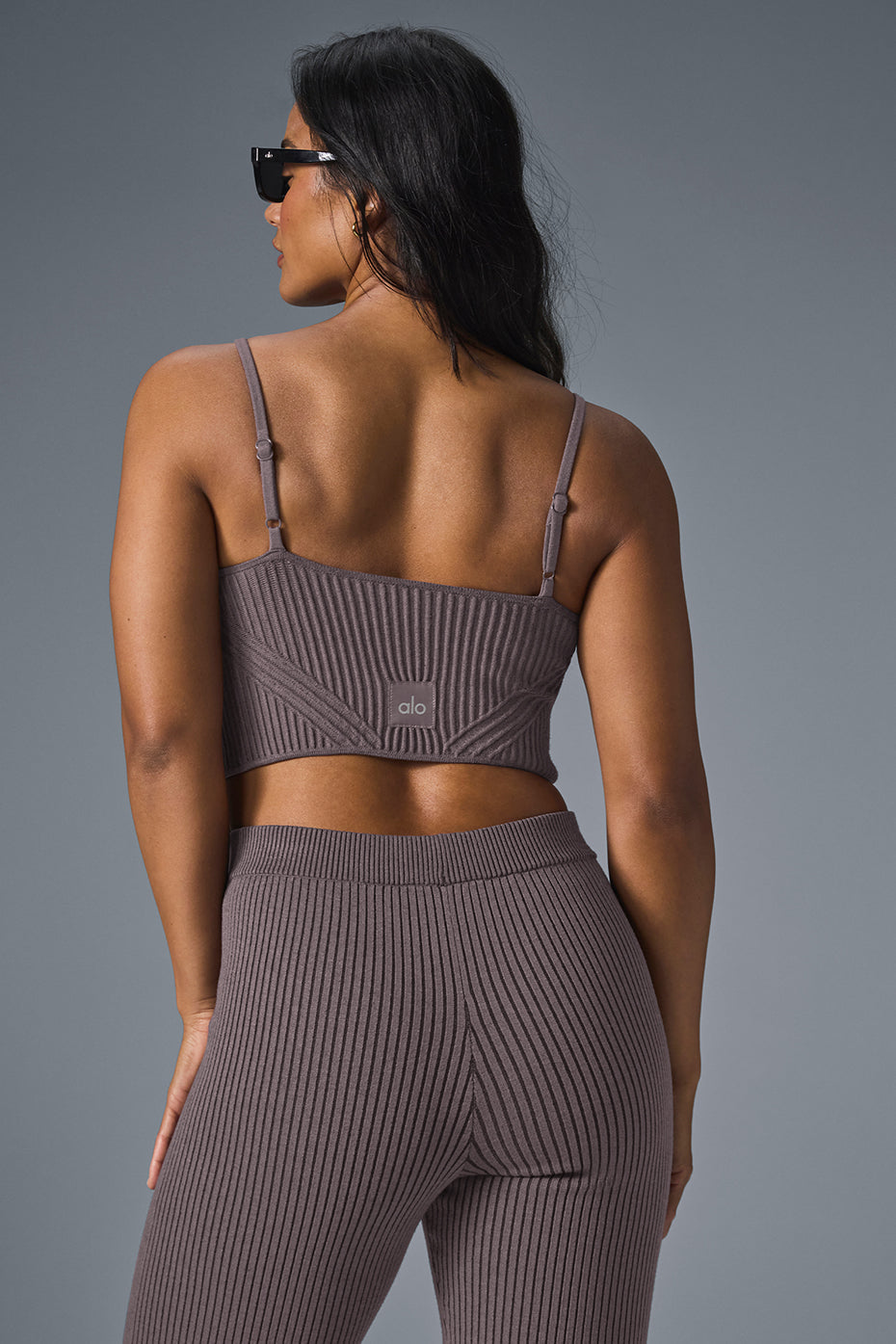Denim Knit Garter Tank Top — Raisinette/Black
