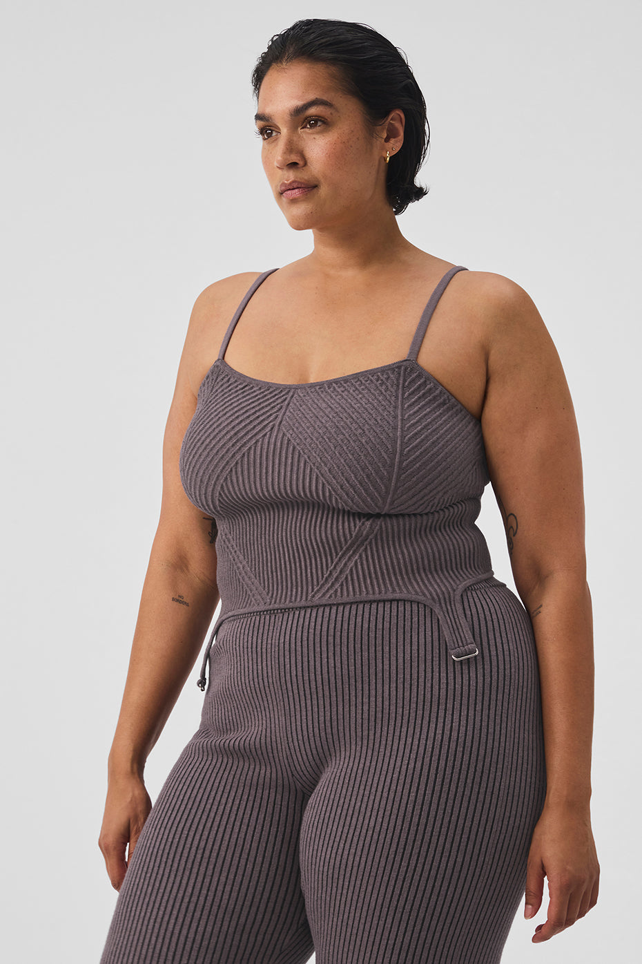 Denim Knit Garter Tank Top — Raisinette/Black