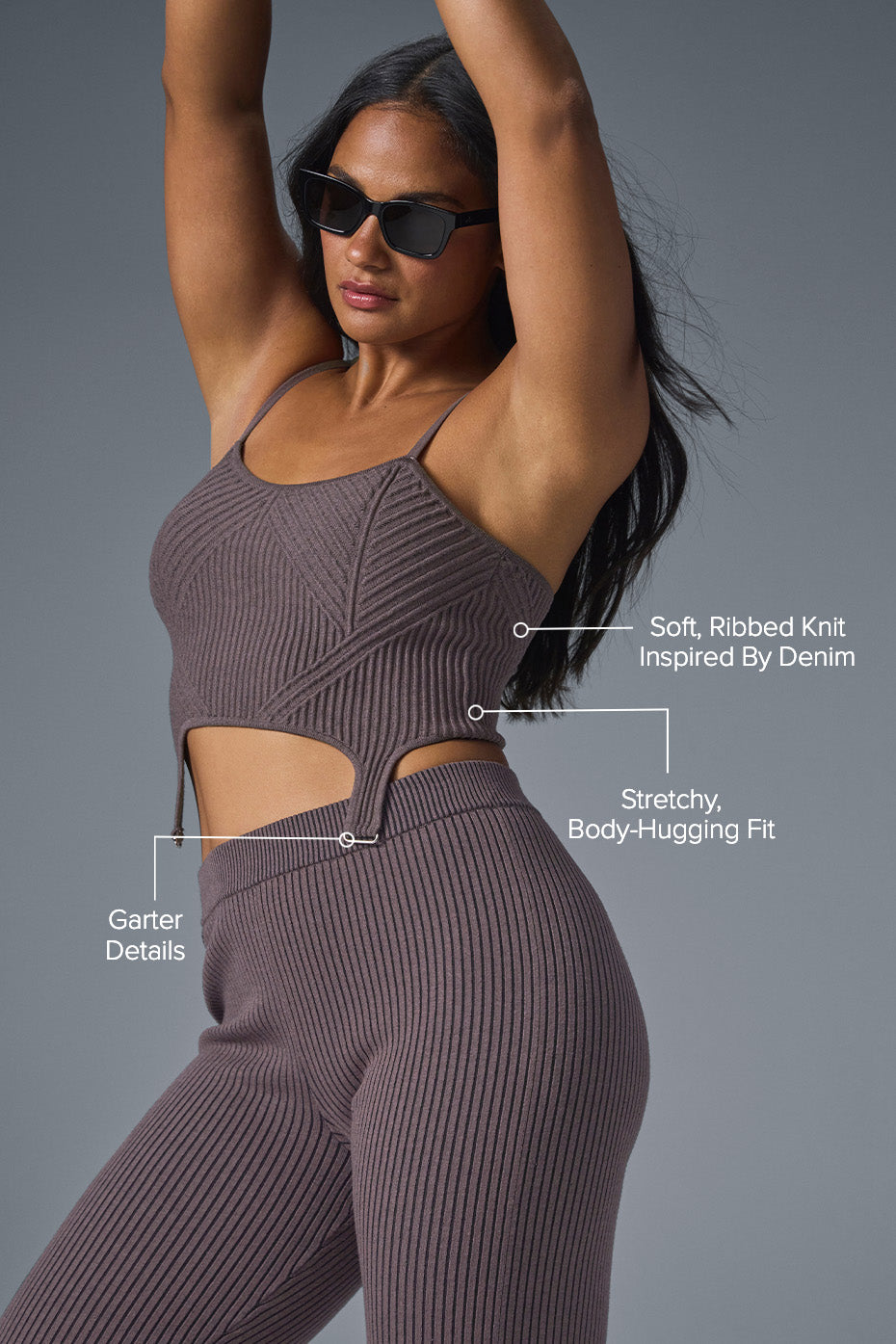 Denim Knit Garter Tank Top — Raisinette/Black