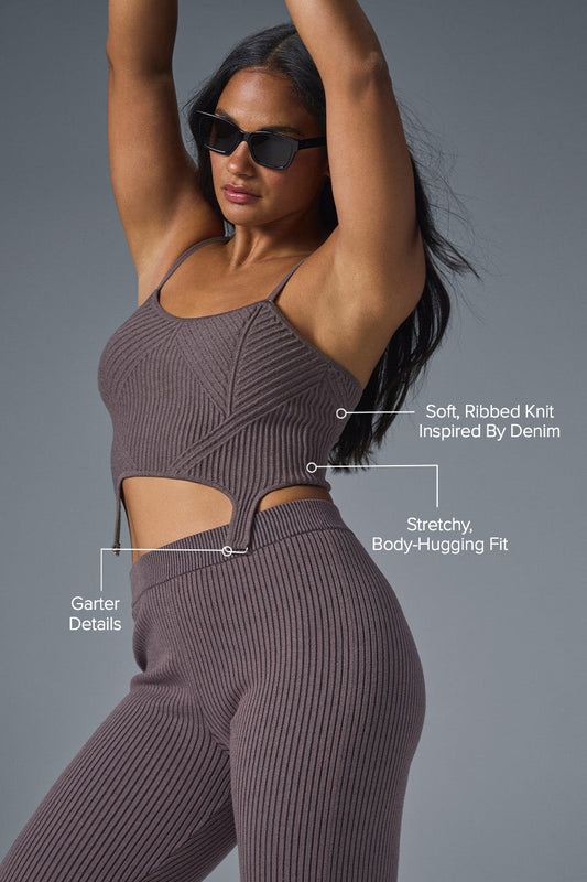 Denim Knit Garter Tank Top — Raisinette/Black
