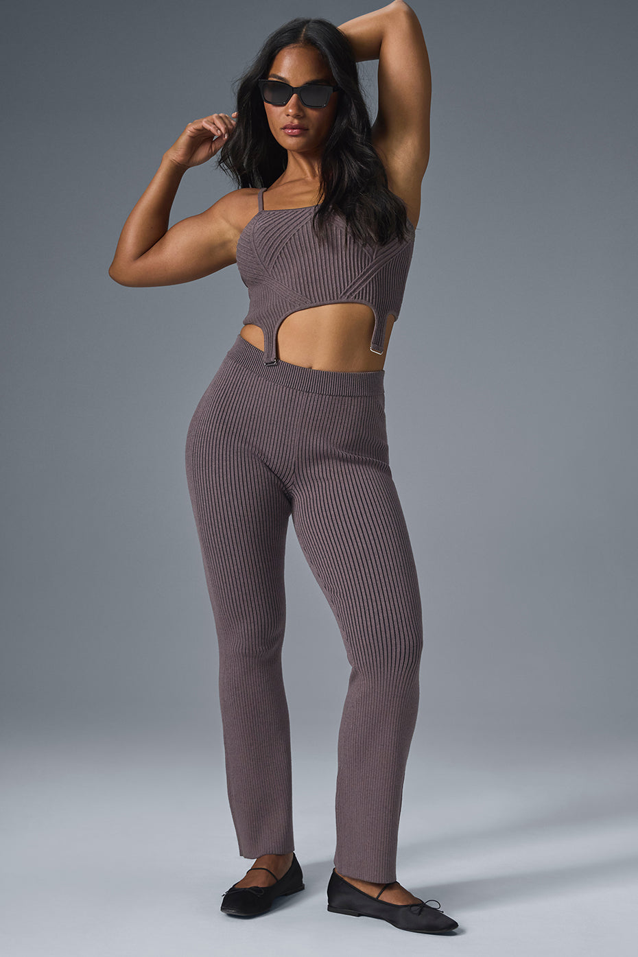 Denim Knit Garter Tank Top — Raisinette/Black