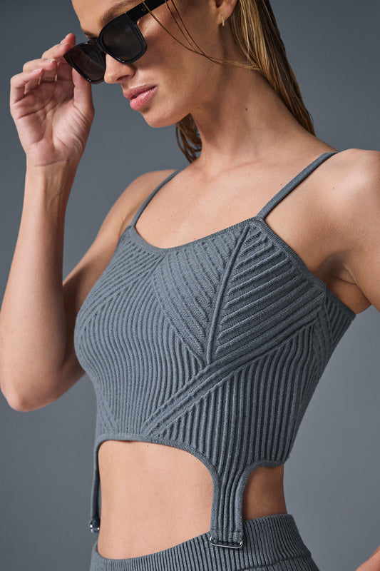Denim Knit Garter Tank Top — Steel Grey/Anthracite