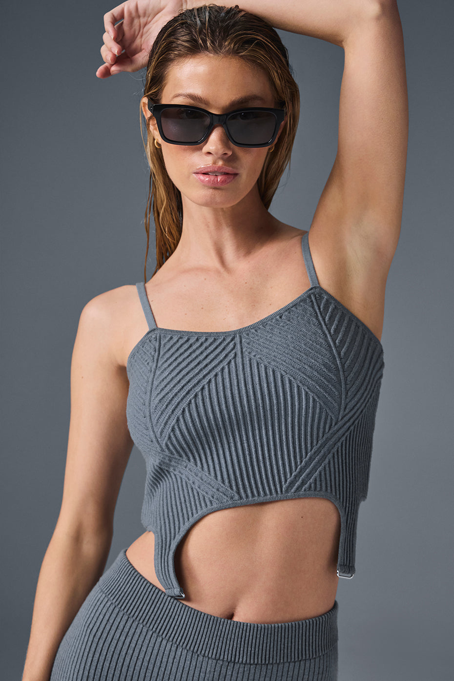 Denim Knit Garter Tank Top — Steel Grey/Anthracite
