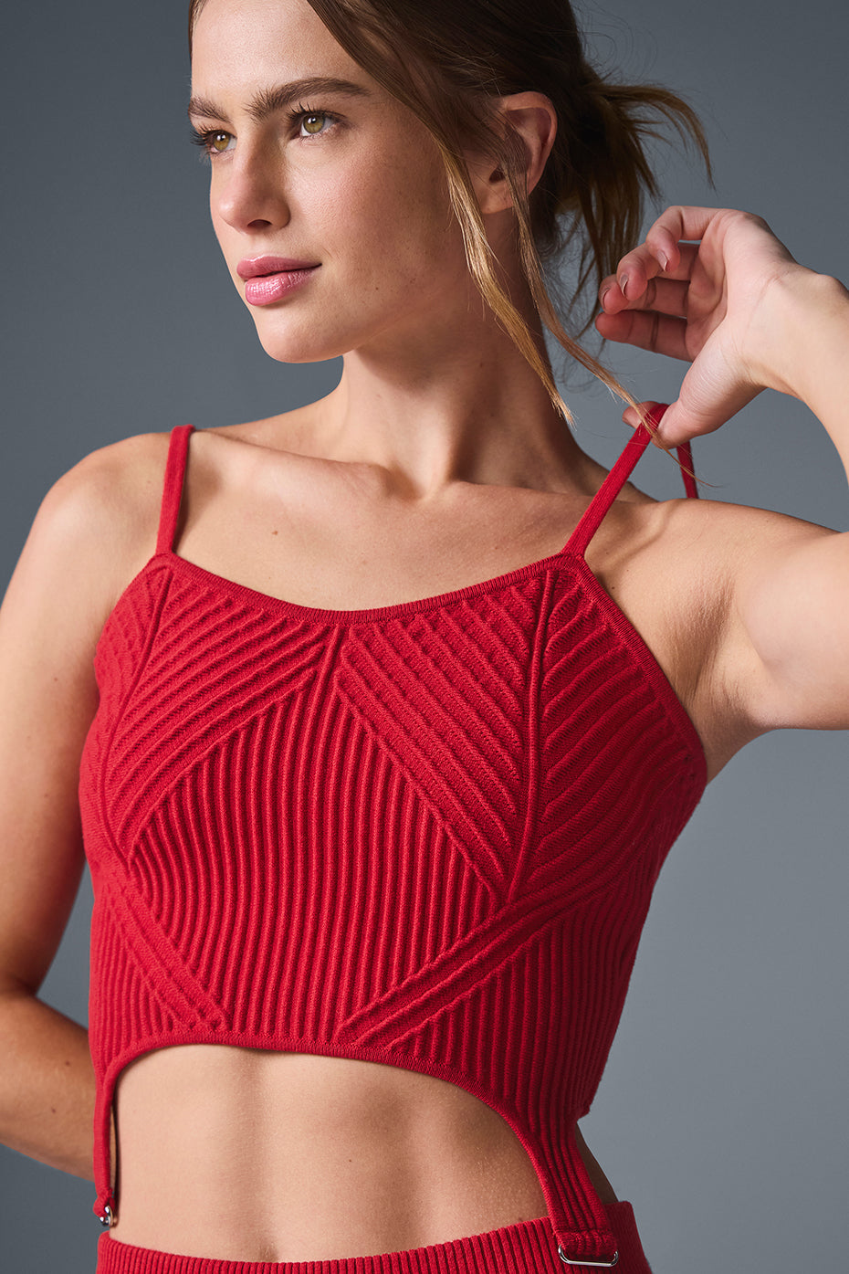 Denim Knit Garter Tank Top — Bold Red/Dark Bold Red