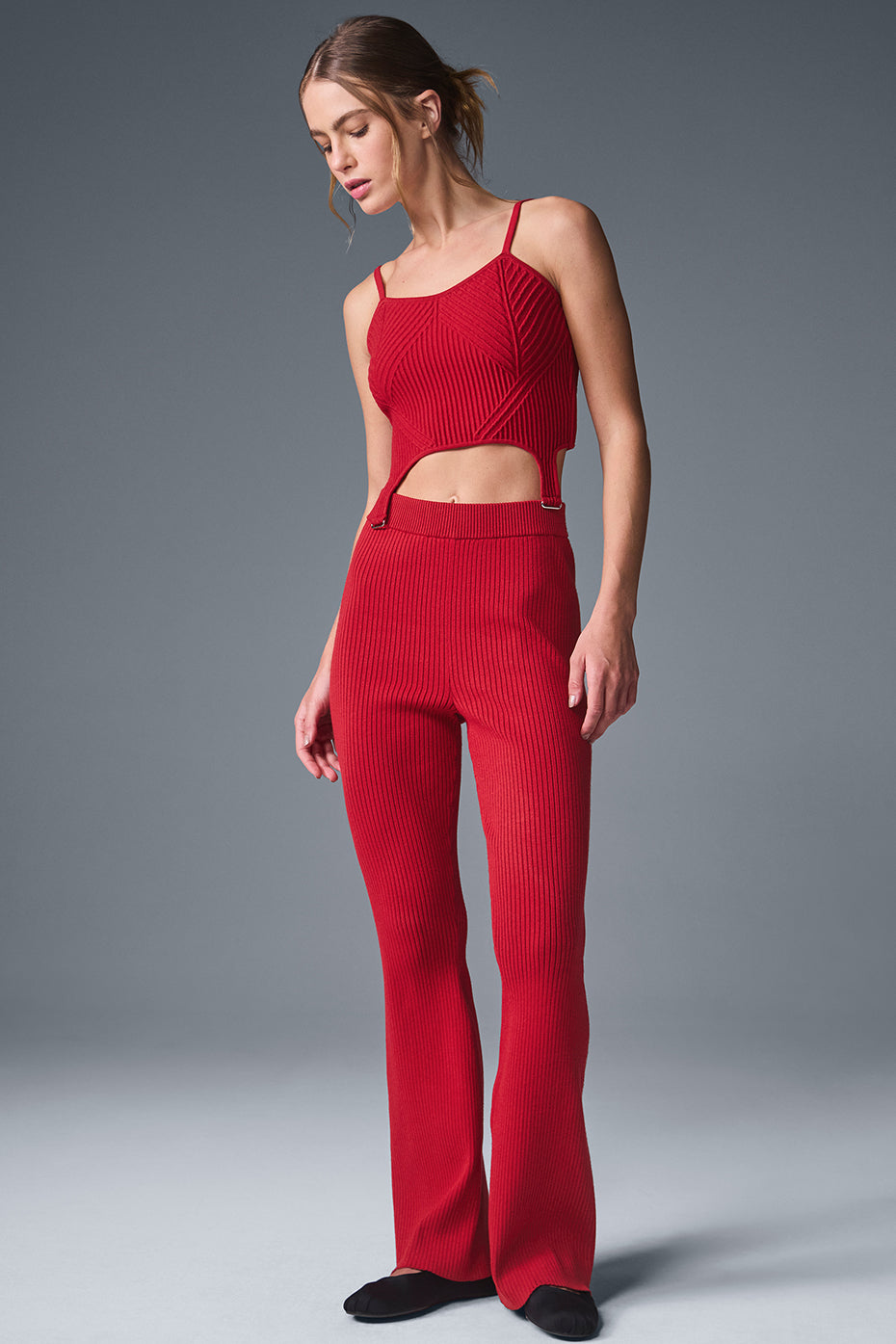 Denim Knit Garter Tank Top — Bold Red/Dark Bold Red