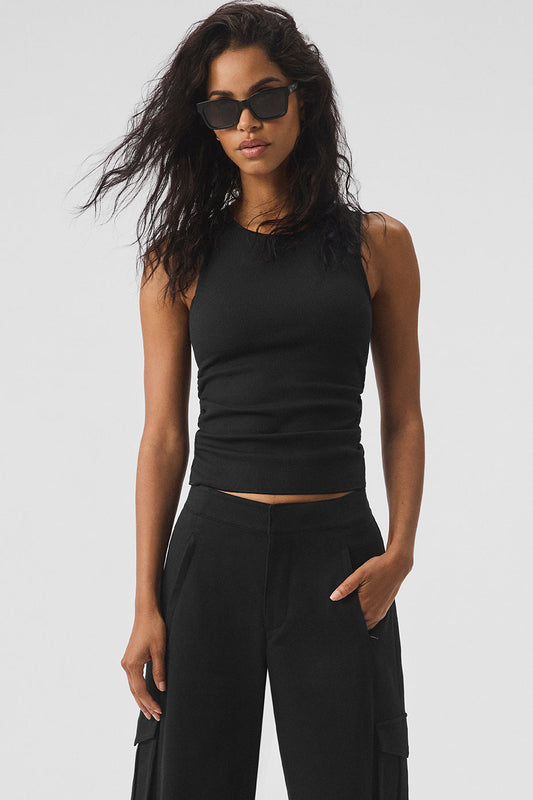 Ribbed En Pointe Tank Top — Black