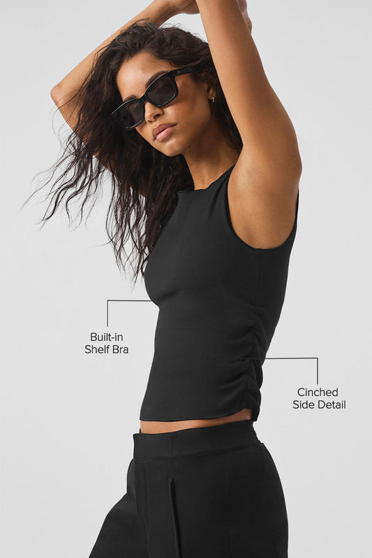 Ribbed En Pointe Tank Top — Black