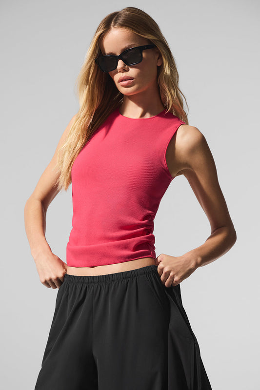 Ribbed En Pointe Tank Top — Candy Red