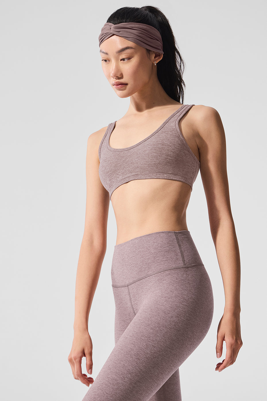 Alosoft Center Stage Sports Bra — Dark Pink Quartz Heather