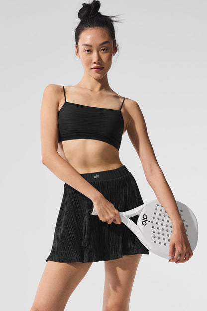 Micro Plisse Game On Sports Bra — Black