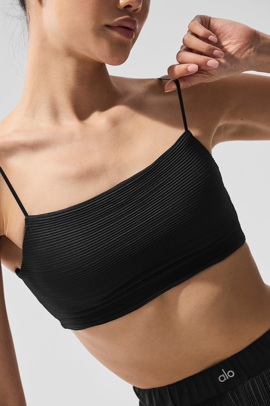 Micro Plisse Game On Sports Bra — Black