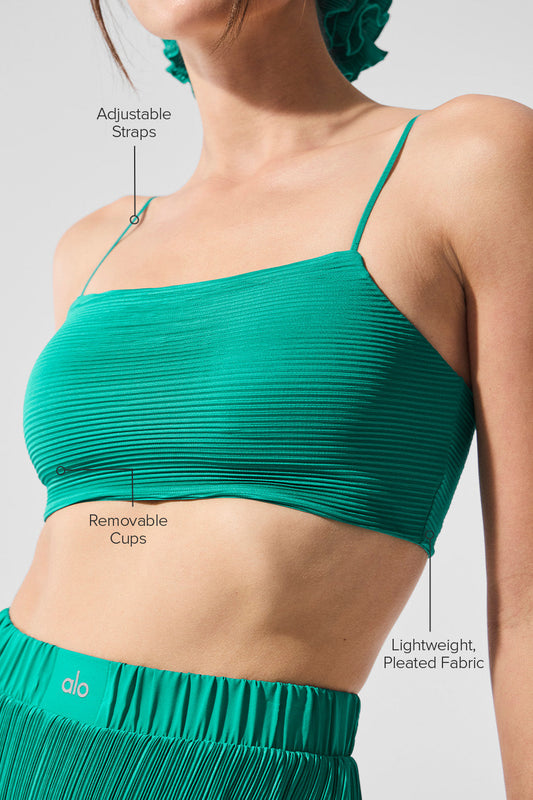 Micro Plisse Game On Sports Bra — Spruce Green
