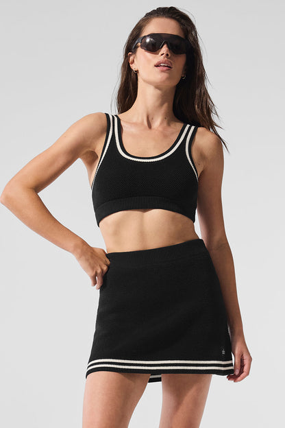 Tennis Club Sweater Knit Sports Bra — Black/Ivory