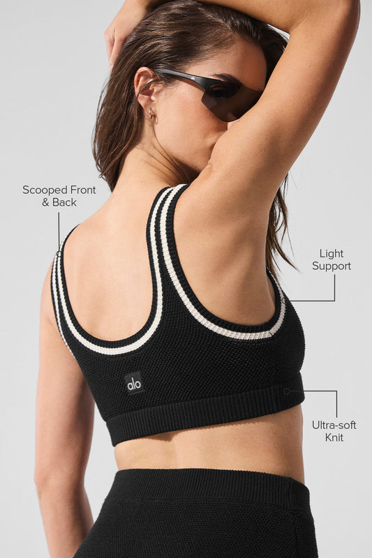 Tennis Club Sweater Knit Sports Bra — Black/Ivory