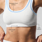 Tennis Club Sweater Knit Sports Bra — White/Seashell Blue