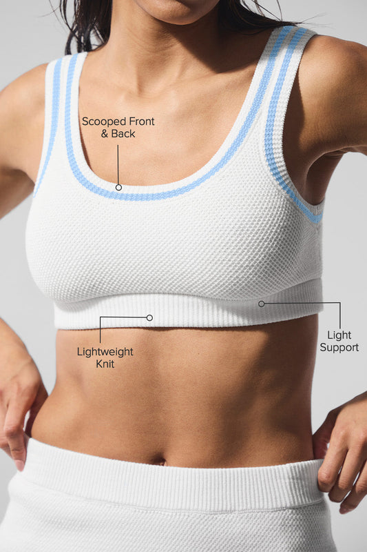 Tennis Club Sweater Knit Sports Bra — White/Seashell Blue