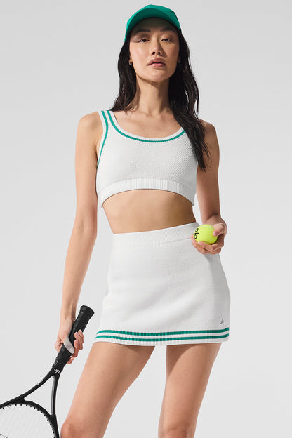 Tennis Club Sweater Knit Sports Bra — White/Spruce Green
