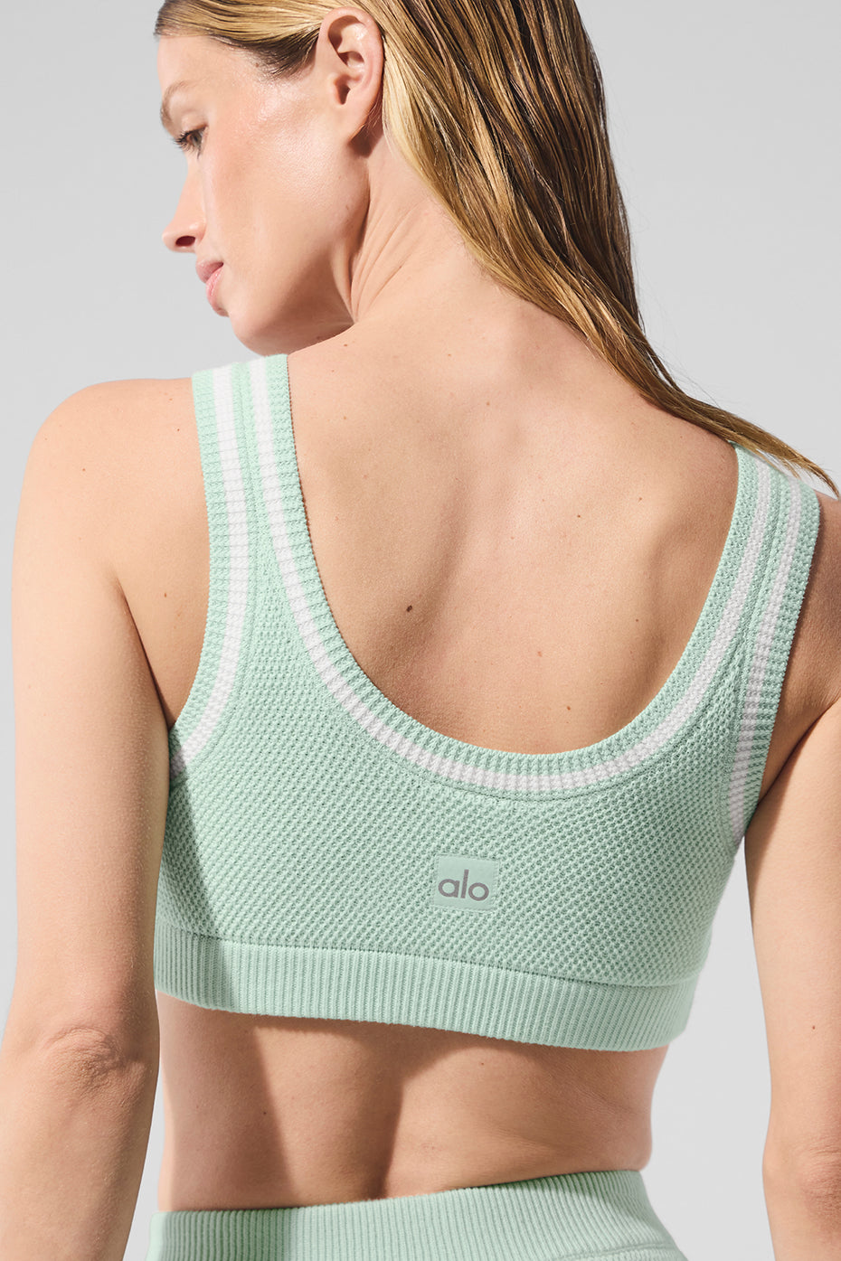 Tennis Club Sweater Knit Sports Bra — Spearmint/White