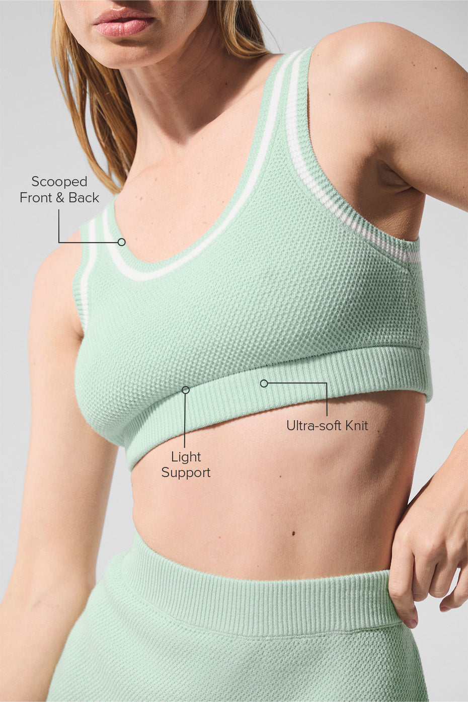 Tennis Club Sweater Knit Sports Bra — Spearmint/White