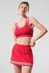 Tennis Club Sweater Knit Sports Bra — Candy Red/White