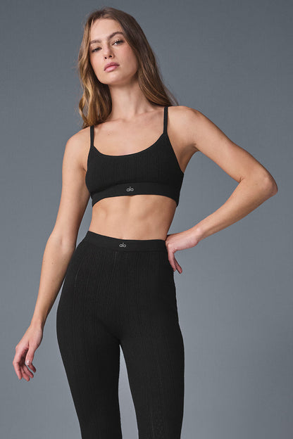 Pointelle Sweater Be Mine Sports Bra — Black