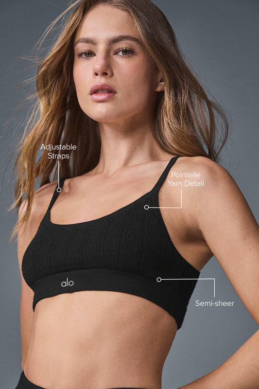 Pointelle Sweater Be Mine Sports Bra — Black